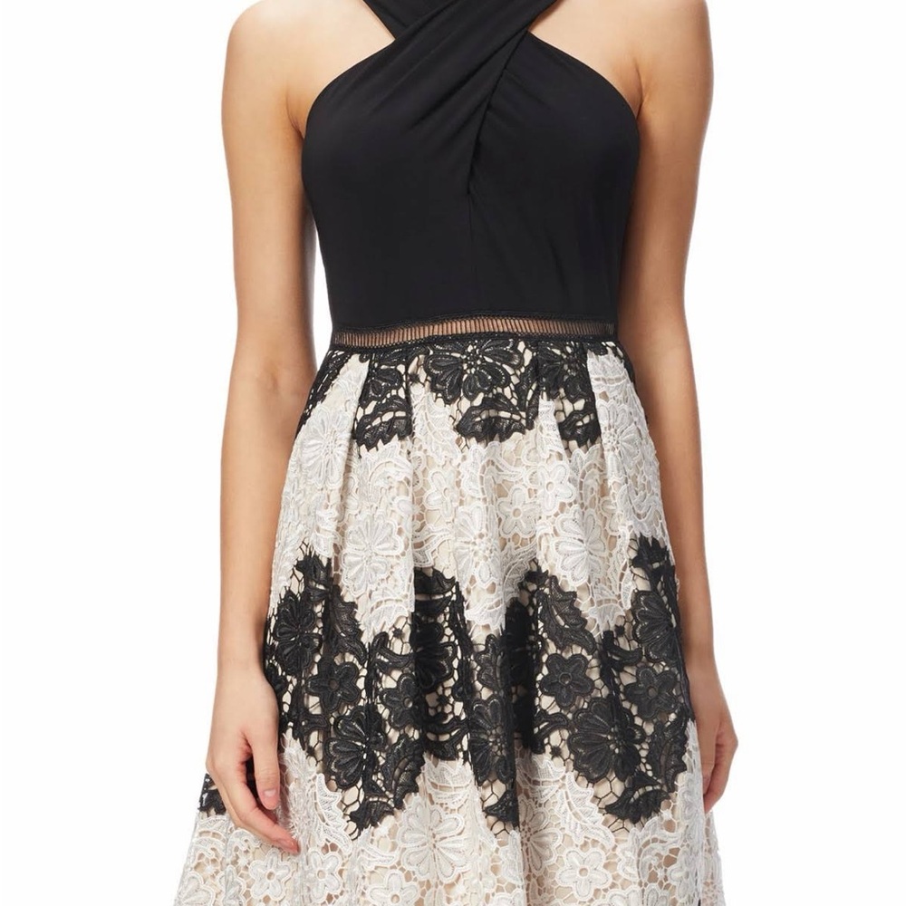 Adrianna Papell - AP1E201113SC Crisscross Halter Floral A-Line Dress Size 8